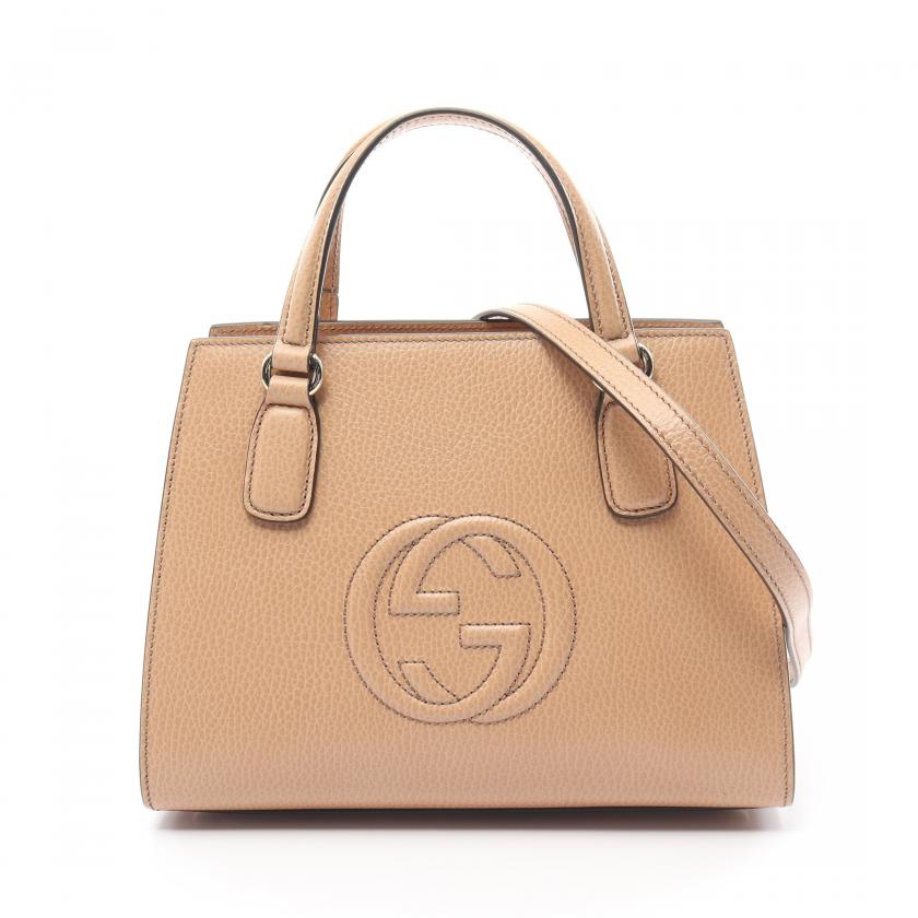 Gucci Soho Interlocking G Handbag Leather Beige 2way 880371