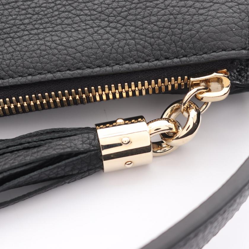 Gucci Soho Interlocking G Handbag Leather Black Tassel 2way
