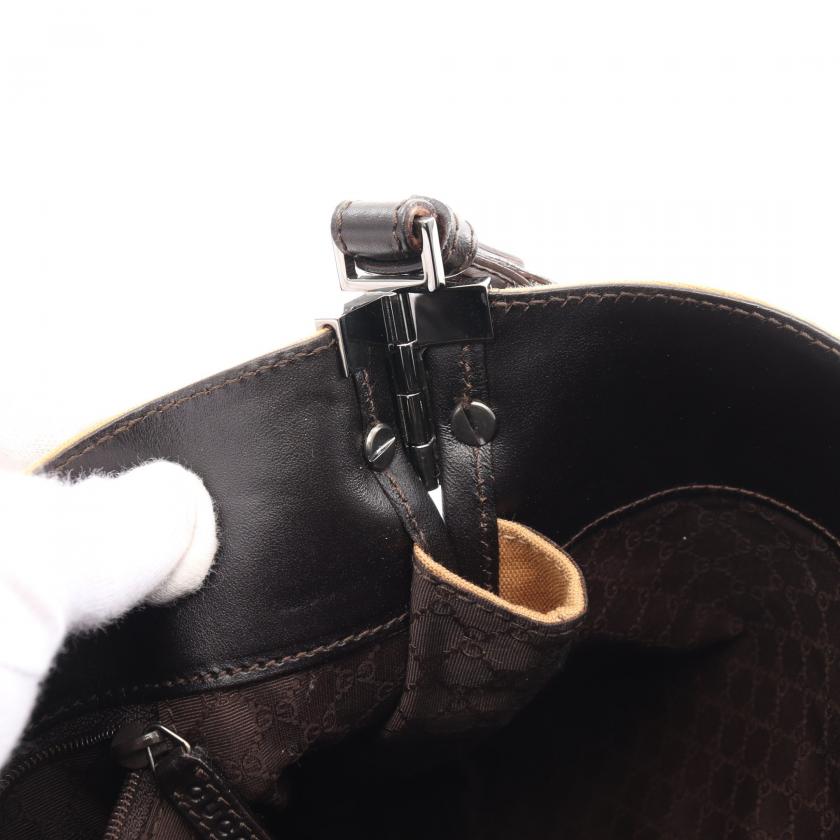 Gucci Sherry Line Shoulder Bag Canvas Leather Yellow Brown Multicolor