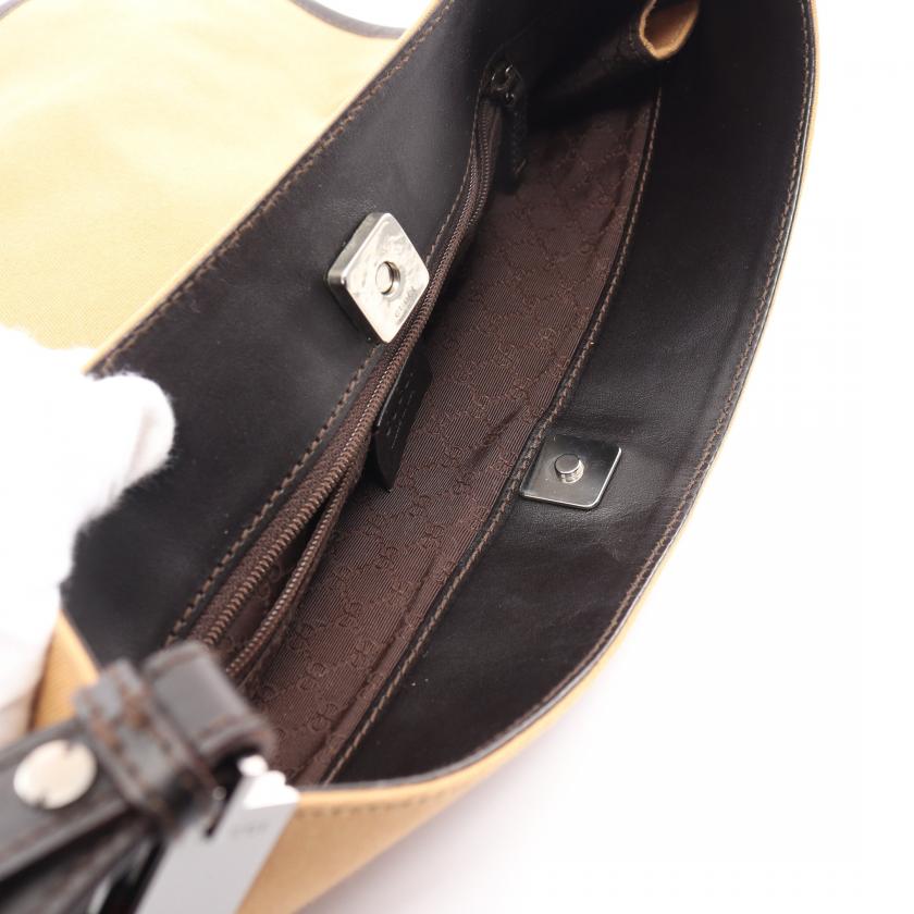 Gucci Sherry Line Shoulder Bag Canvas Leather Yellow Brown Multicolor