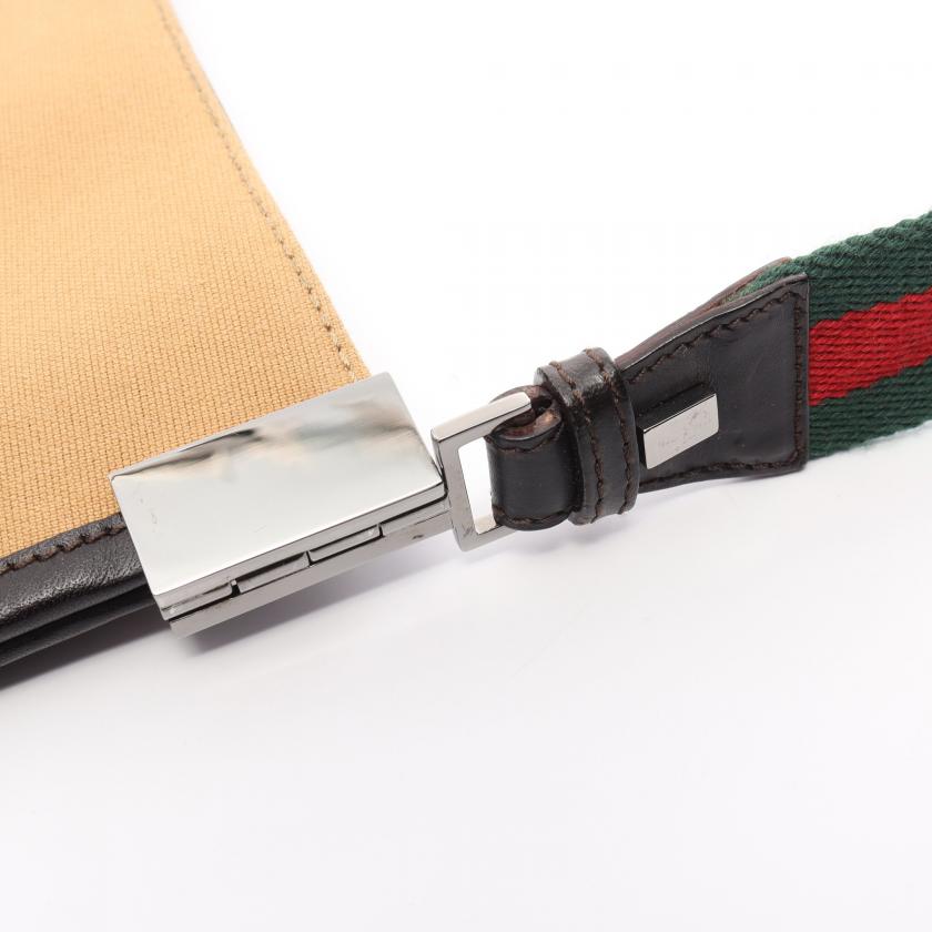 Gucci Sherry Line Shoulder Bag Canvas Leather Yellow Brown Multicolor