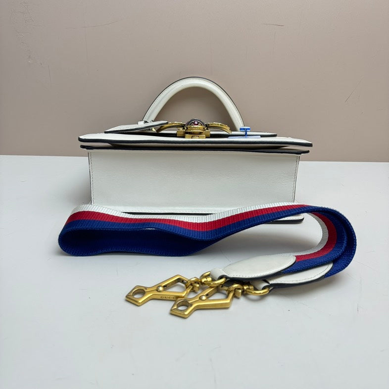 Gucci Bee Leather 2way Bag - White Medium with Embellished Bee Detail and Optional Strap