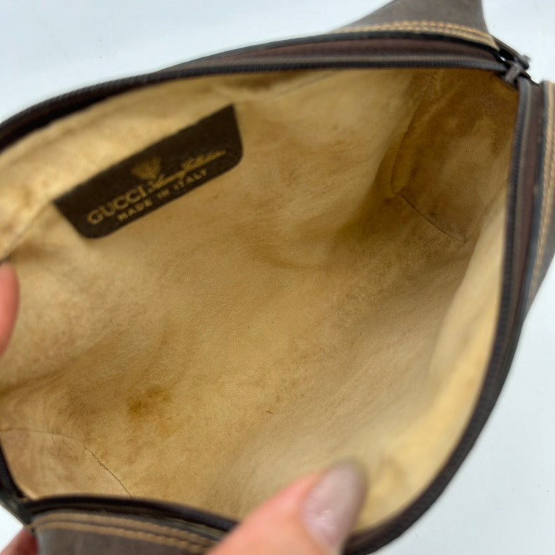 Gucci Beige GG Canvas Stripe Clutch Wristlet Small Morandi