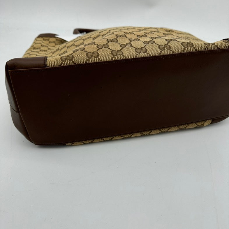 Gucci Beige Brown Canvas Leather HandBag Small