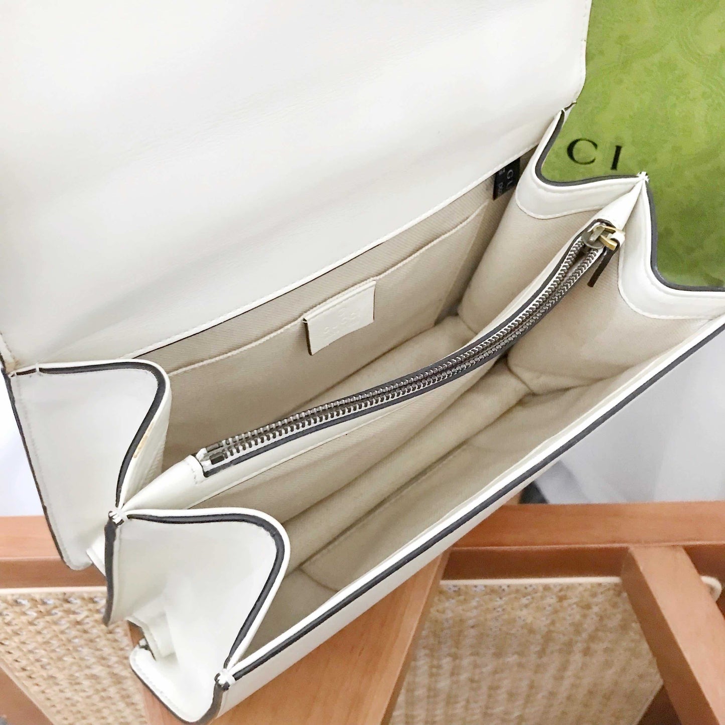 Gucci Dionysus White Blue Red Bamboo Handle Two Way Bag