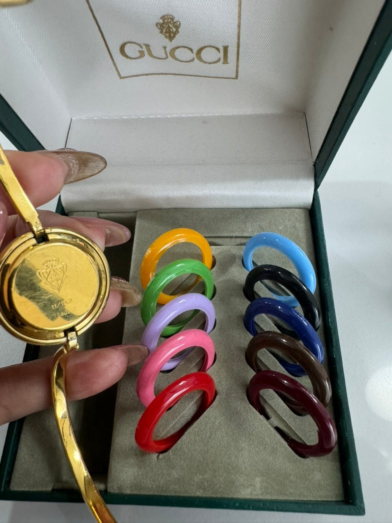 Gucci Women's Gold Plated Watch with Interchangeable Bezels 16-17cm