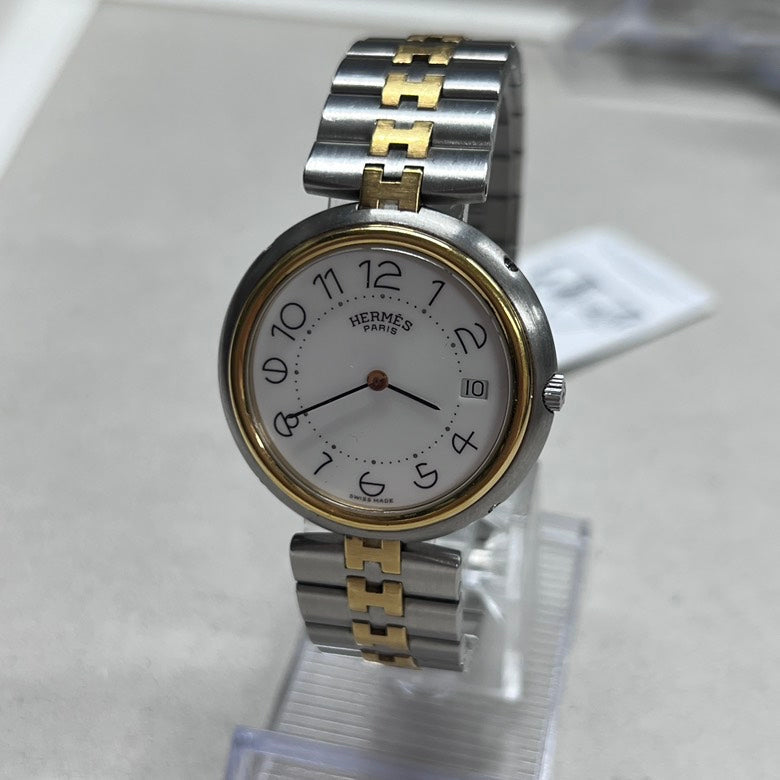Hermes Paris White Dial Stainless Steel Gold Accent Women's Watch
