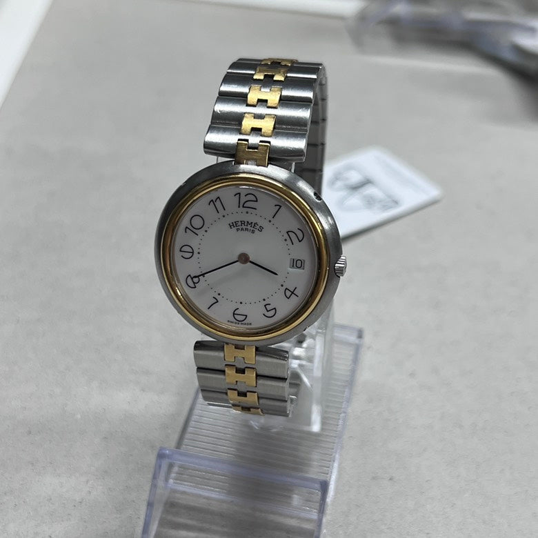 Hermes Paris White Dial Stainless Steel Gold Accent Women's Watch