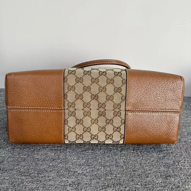Gucci Beige Ebony GG Canvas Tan Leather Sukey Large Tote Bag