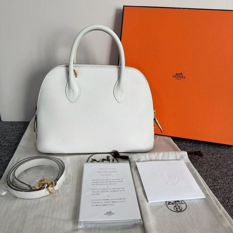 Hermes Bolide White Leather Bag Medium