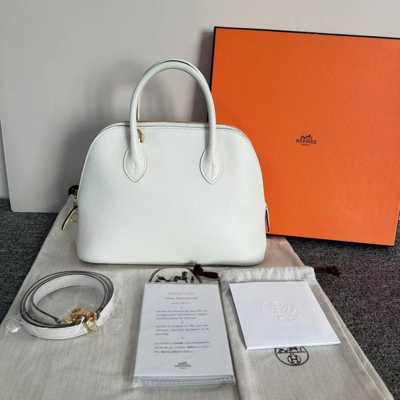 Hermes Bolide White Leather Bag Medium