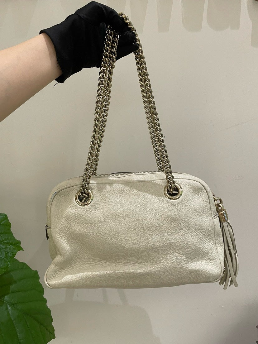 Gucci Soho White Leather Shoulder Bag Medium