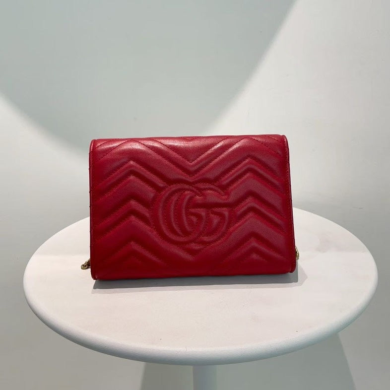 Gucci Marmont Red Leather Wallet On Chain Small