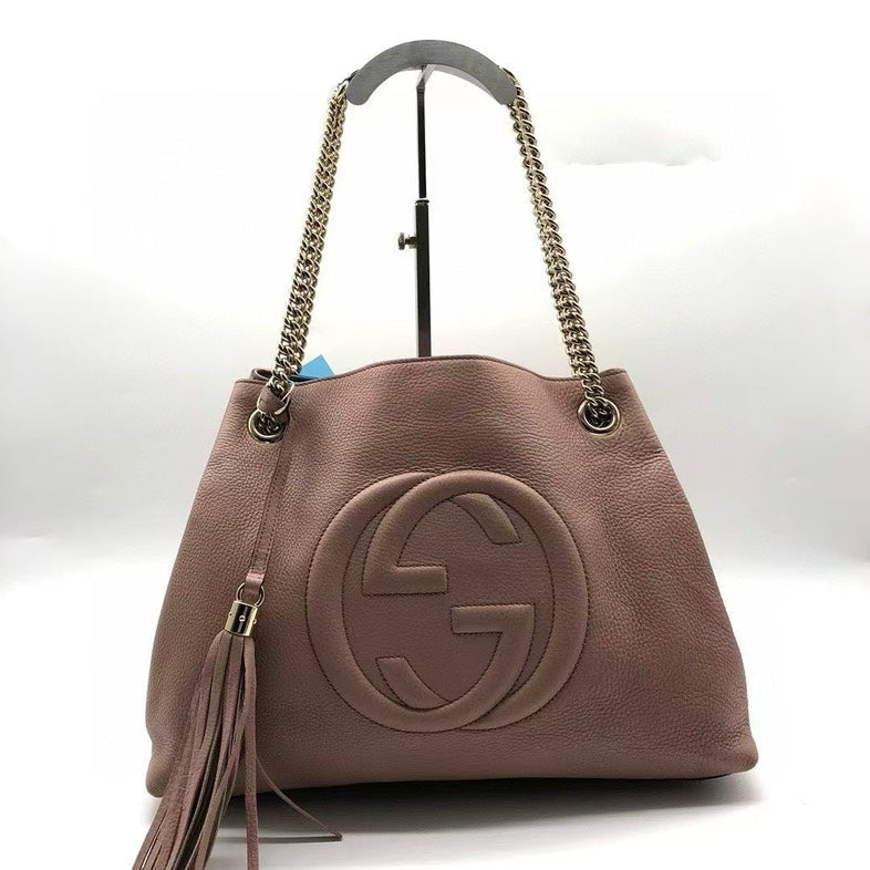 Gucci Soho Rose Beige Leather Chain Shoulder Bag Large