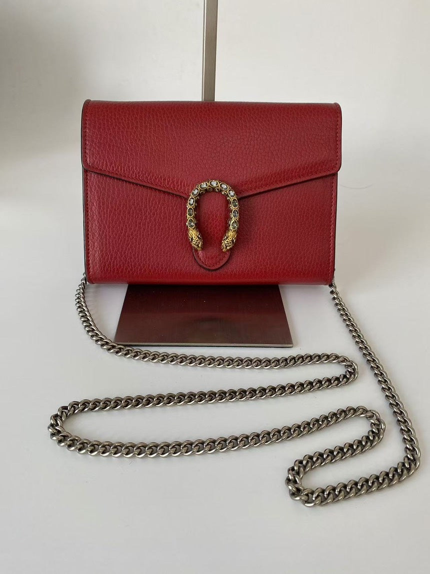 Gucci Dionysus Red Leather Wallet On Chain Bag