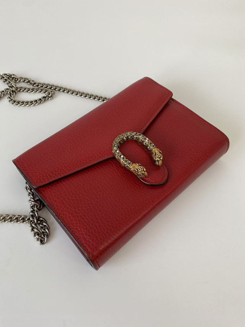 Gucci Dionysus Red Leather Wallet On Chain Bag