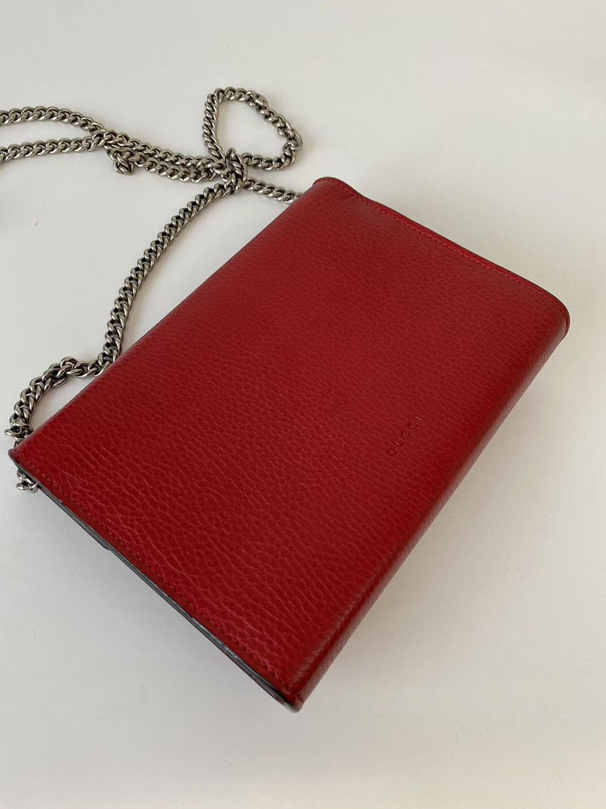 Gucci Dionysus Red Leather Wallet On Chain Bag