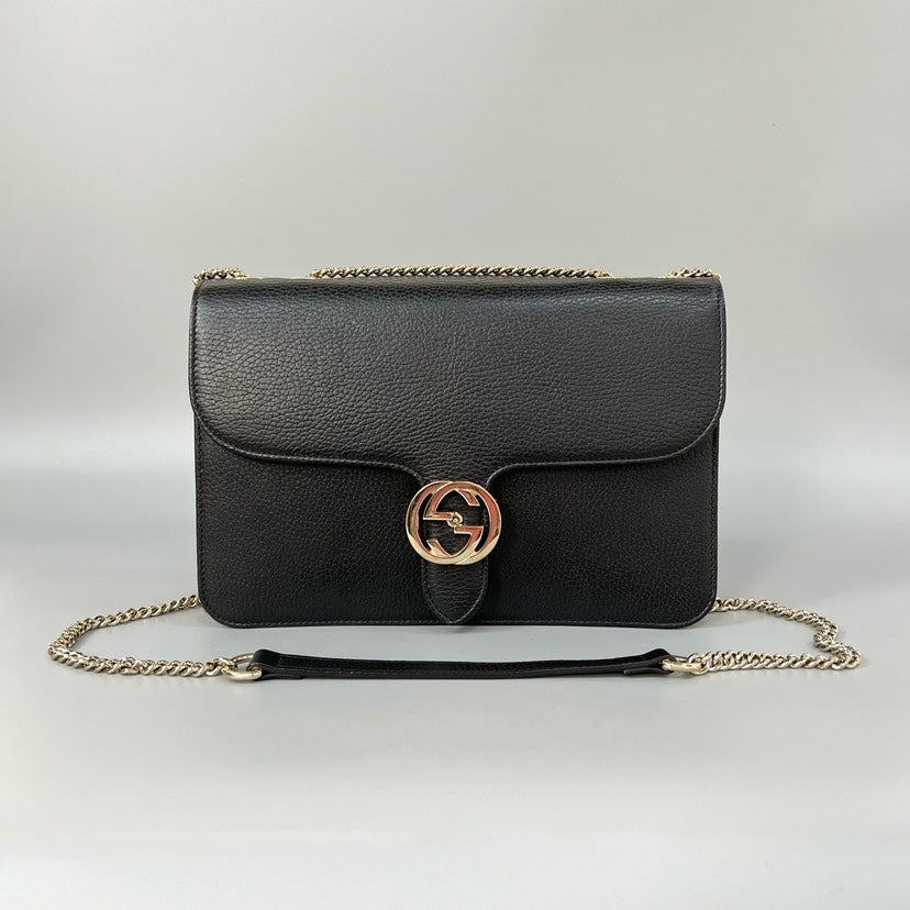 Gucci Interlocking Black Leather Medium Bag 28x19cm