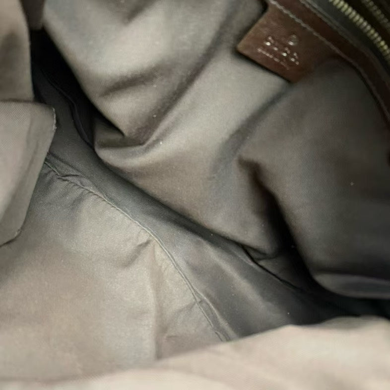 Gucci GG Monogram Canvas Brown Leather Hobo Bag Medium
