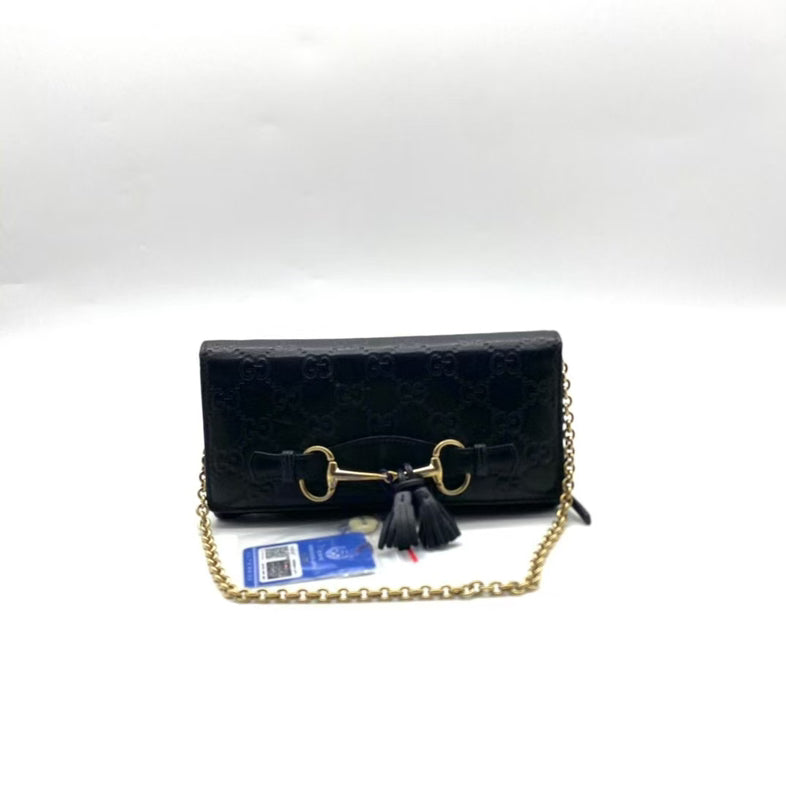 Gucci Black Leather Chain Bag Gold Hardware Medium