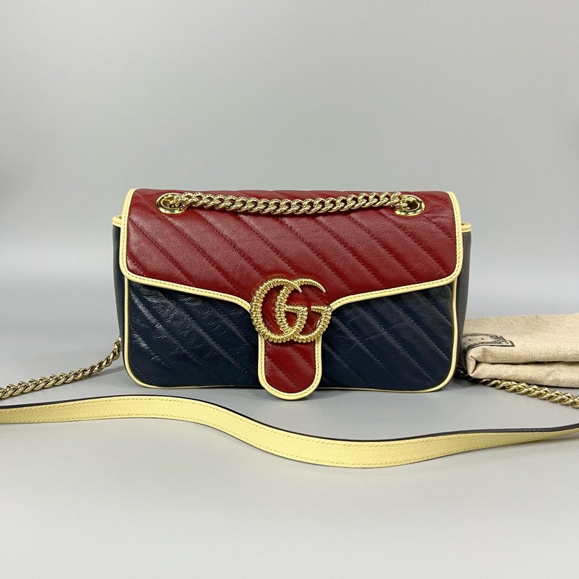 Gucci Marmont Red Navy Leather Shoulder Bag 26cm