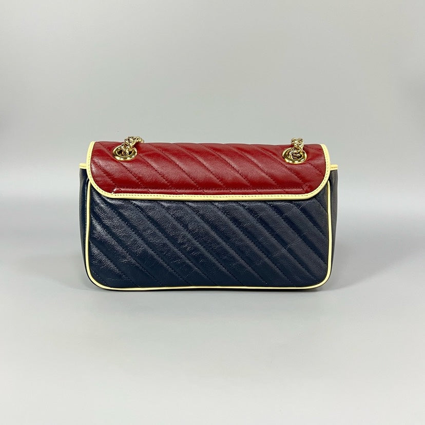 Gucci Marmont Red Navy Leather Shoulder Bag 26cm