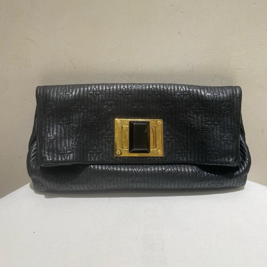 Louis Vuitton Black Leather Monogram Clutch Medium