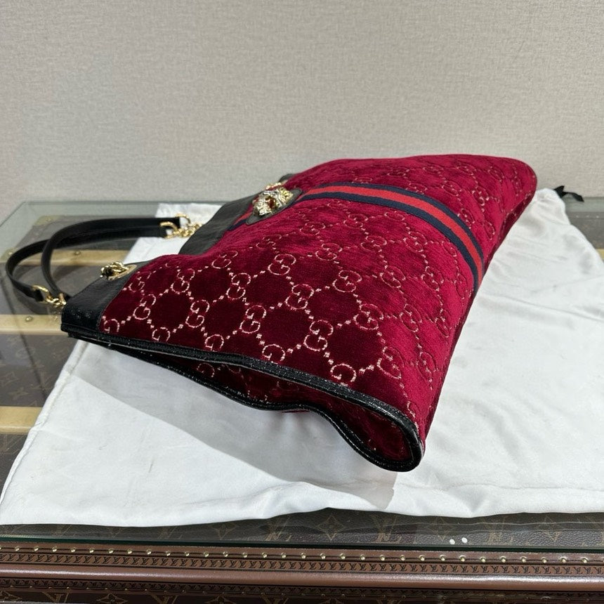 Gucci Red Velvet Large Tote Bag with Lion Head Detail