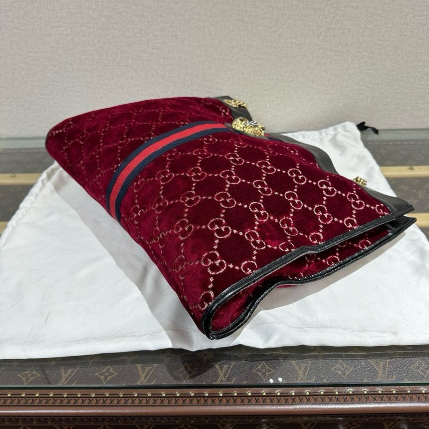 Gucci Red Velvet Large Tote Bag with Lion Head Detail