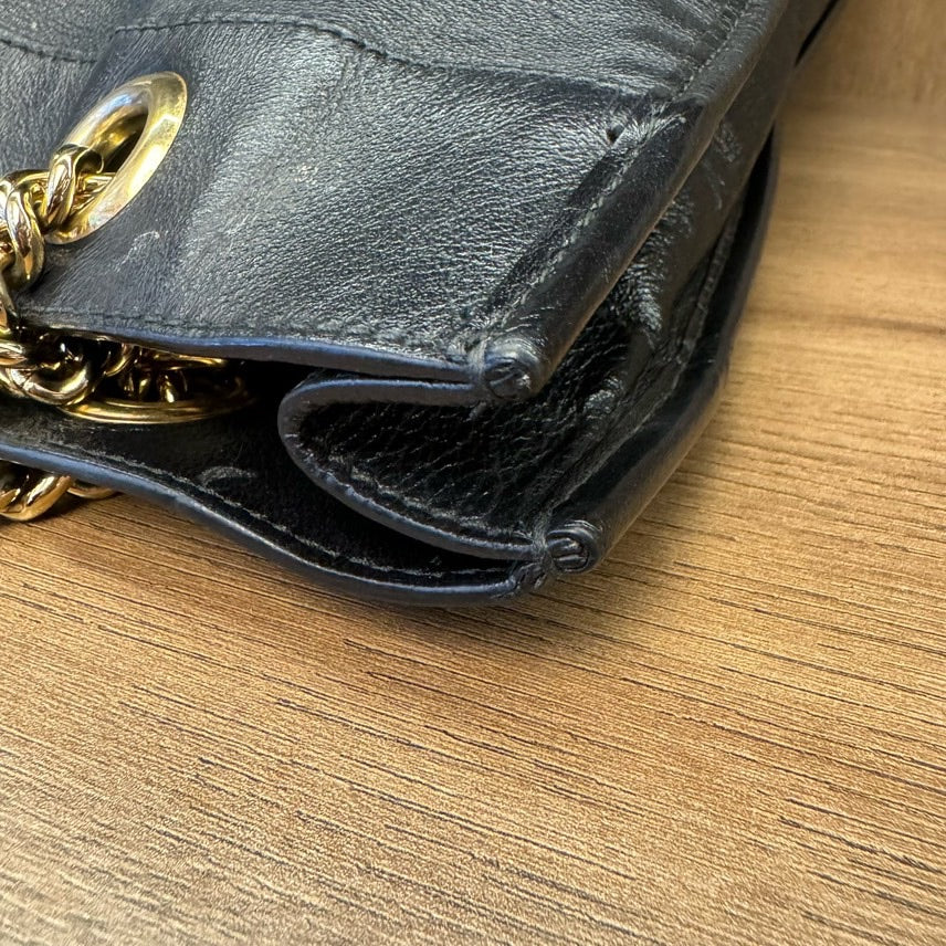 Gucci Black Leather Chain Tote Bag Large