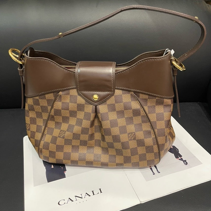 Louis Vuitton Damier Ebene Canvas Handbag Brown Large