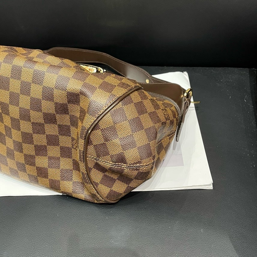 Louis Vuitton Damier Ebene Canvas Handbag Brown Large
