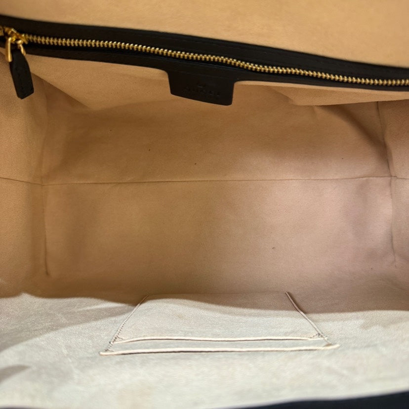 Gucci Black Suede Leather Stripe Tote Bag 33x17x25cm