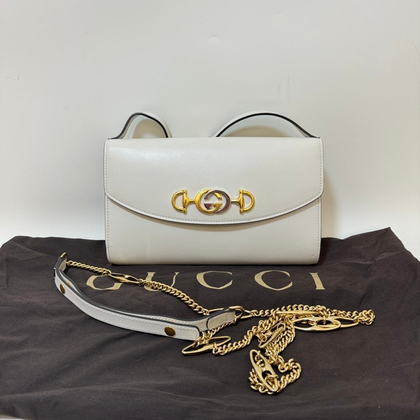 Gucci Horsebit 1955 White Leather 2way Bag
