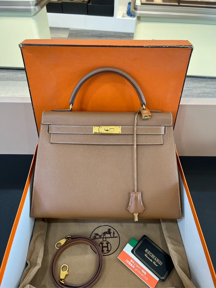 Hermes Kelly 32 Bag Epsom Leather Gold Brown