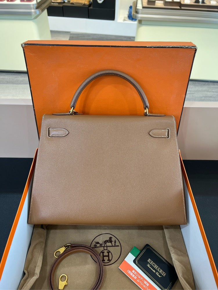 Hermes Kelly 32 Bag Epsom Leather Gold Brown