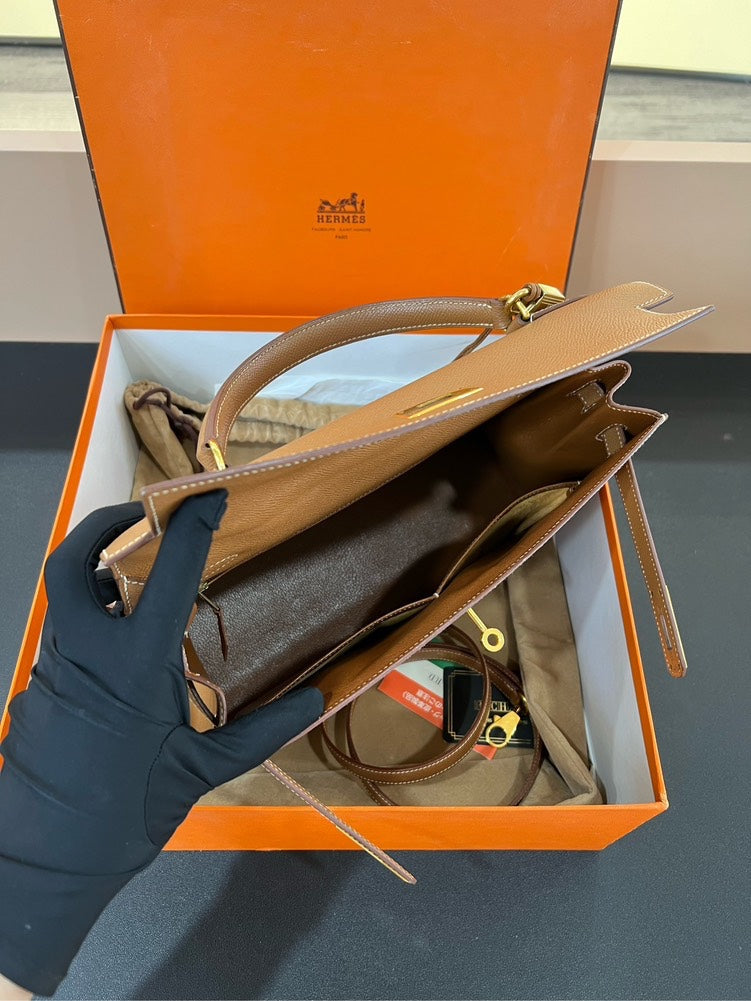 Hermes Kelly 32 Bag Epsom Leather Gold Brown
