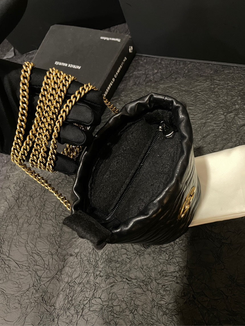 Gucci Marmont Black Gold Bucket Bag
