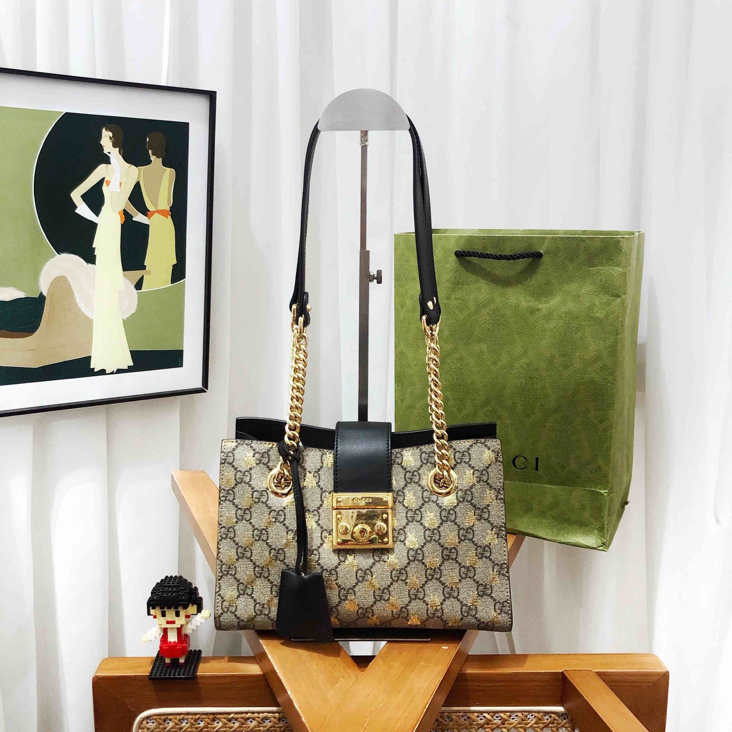gucci padlock shoulder bag beige black