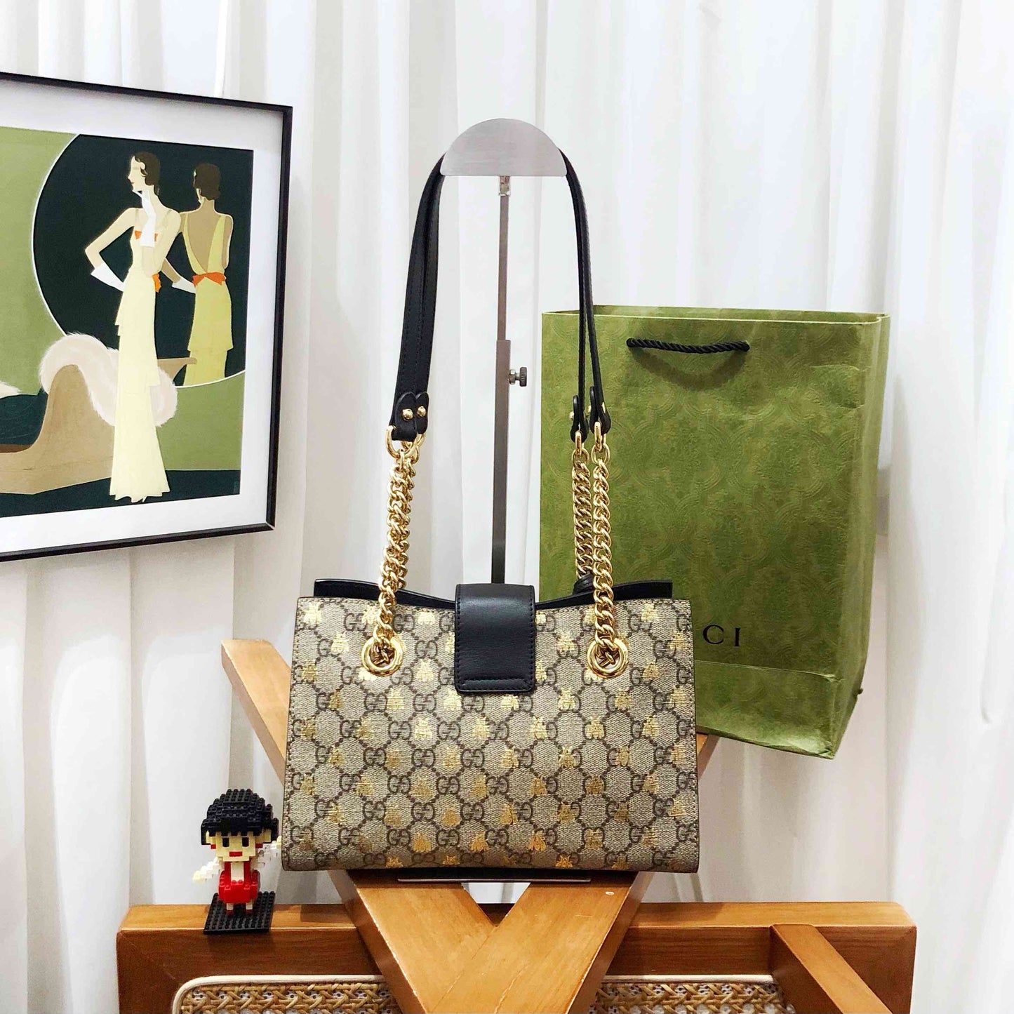 gucci padlock shoulder bag beige black