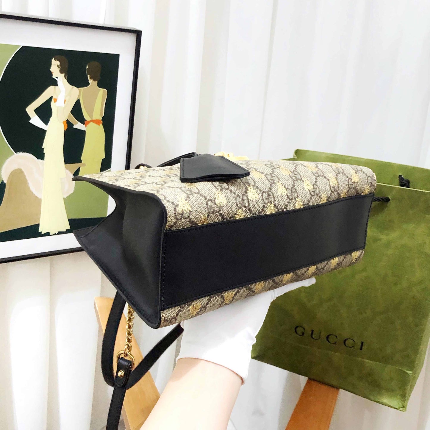 gucci padlock shoulder bag beige black