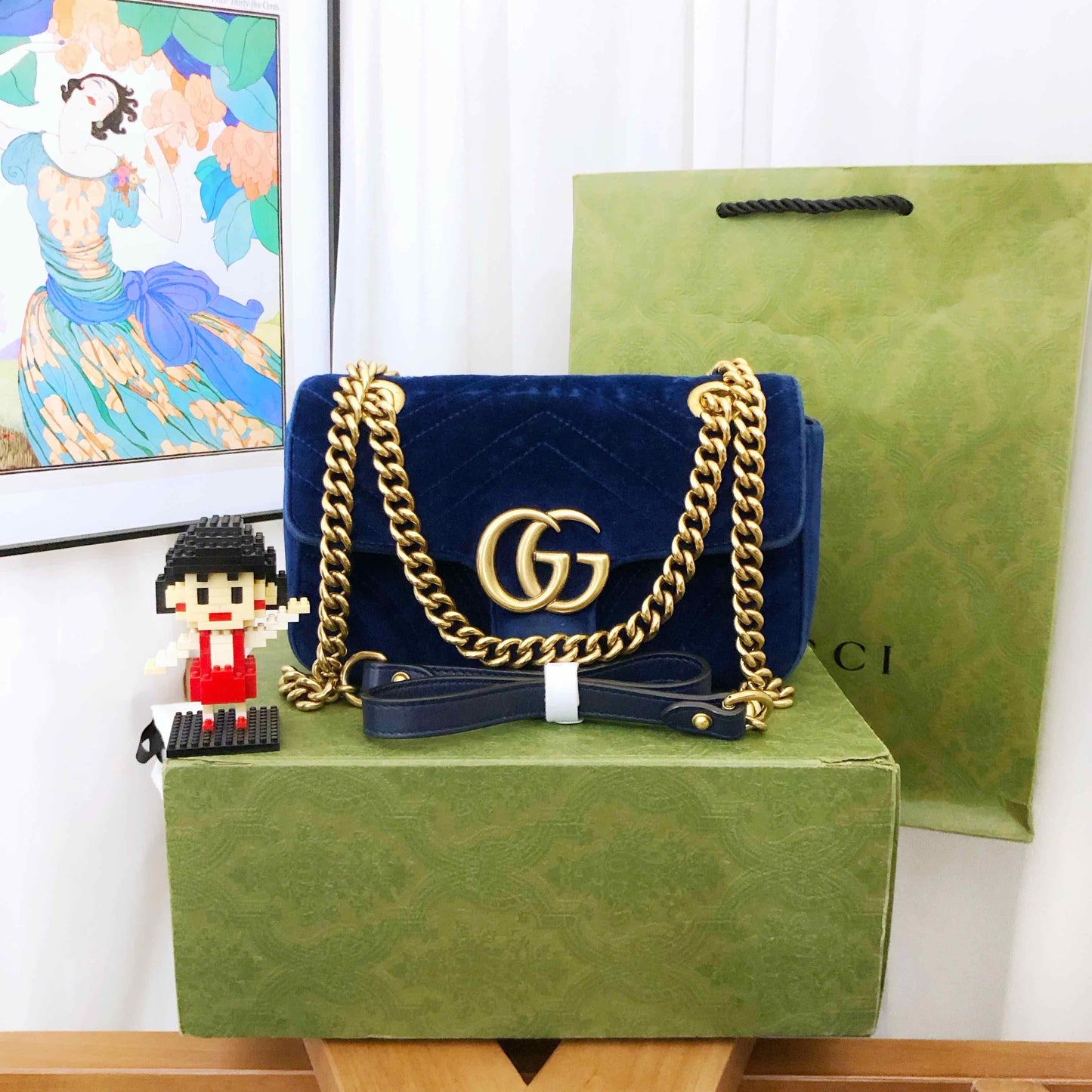 Gucci Marmont Blue Velvet Shoulder Bag