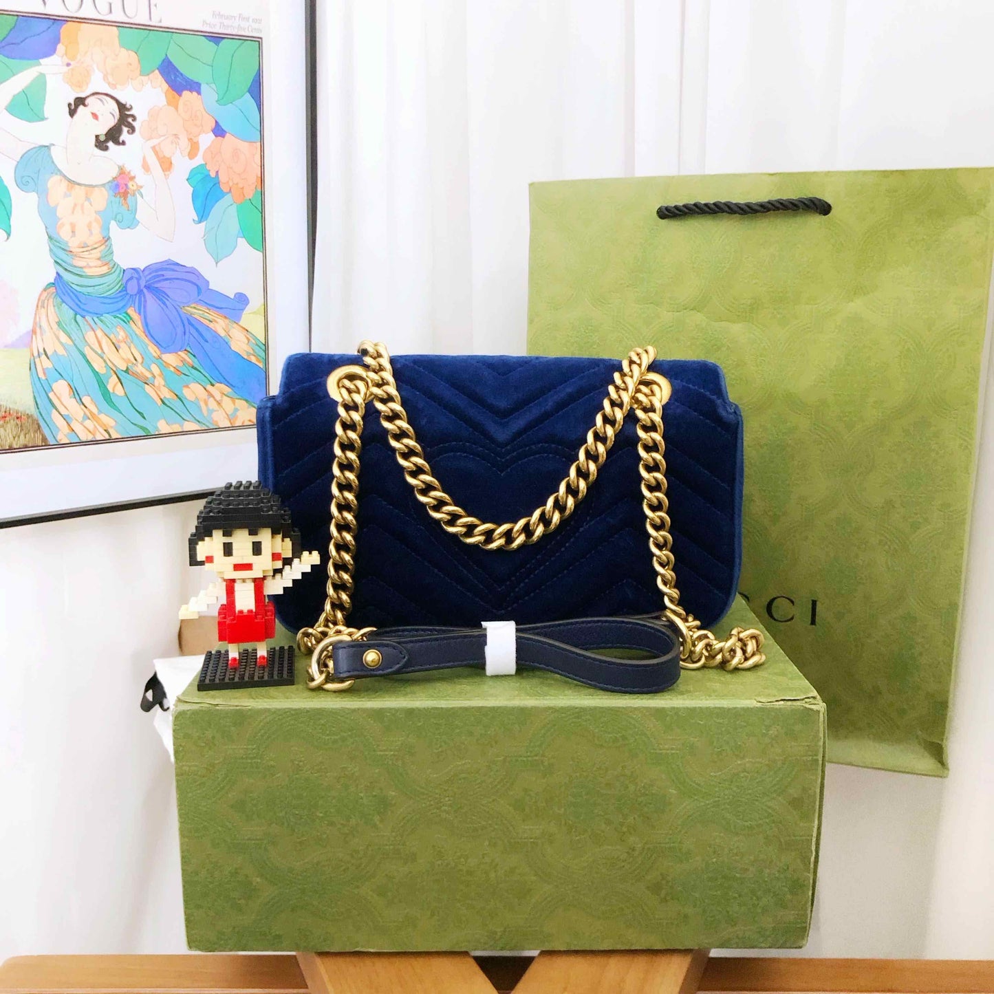 Gucci Marmont Blue Velvet Shoulder Bag