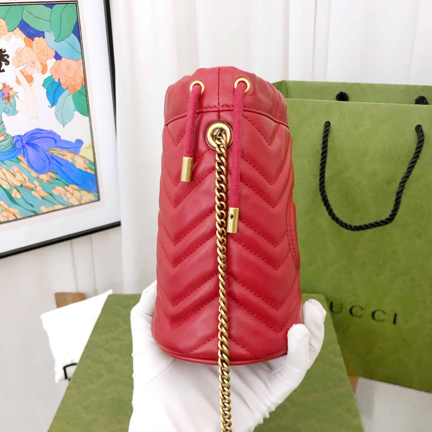 Gucci Marmont Red Bucket Bag