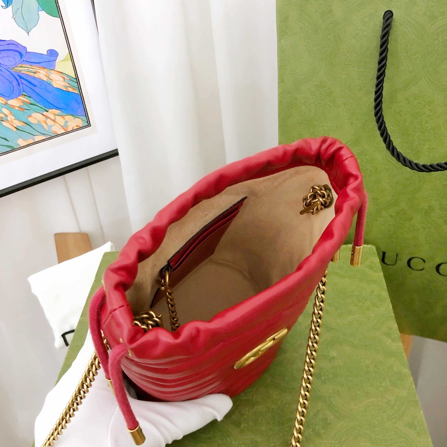 Gucci Marmont Red Bucket Bag
