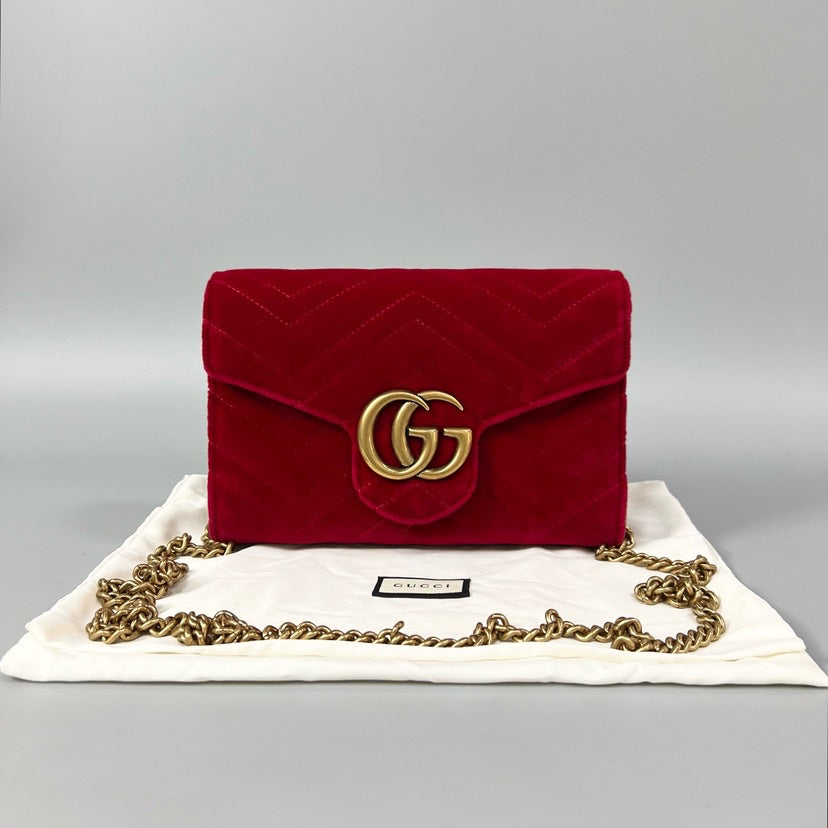 Gucci Marmont WOC Velvet Red Clutch