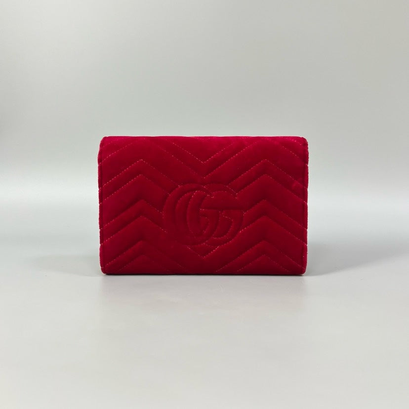 Gucci Marmont WOC Velvet Red Clutch