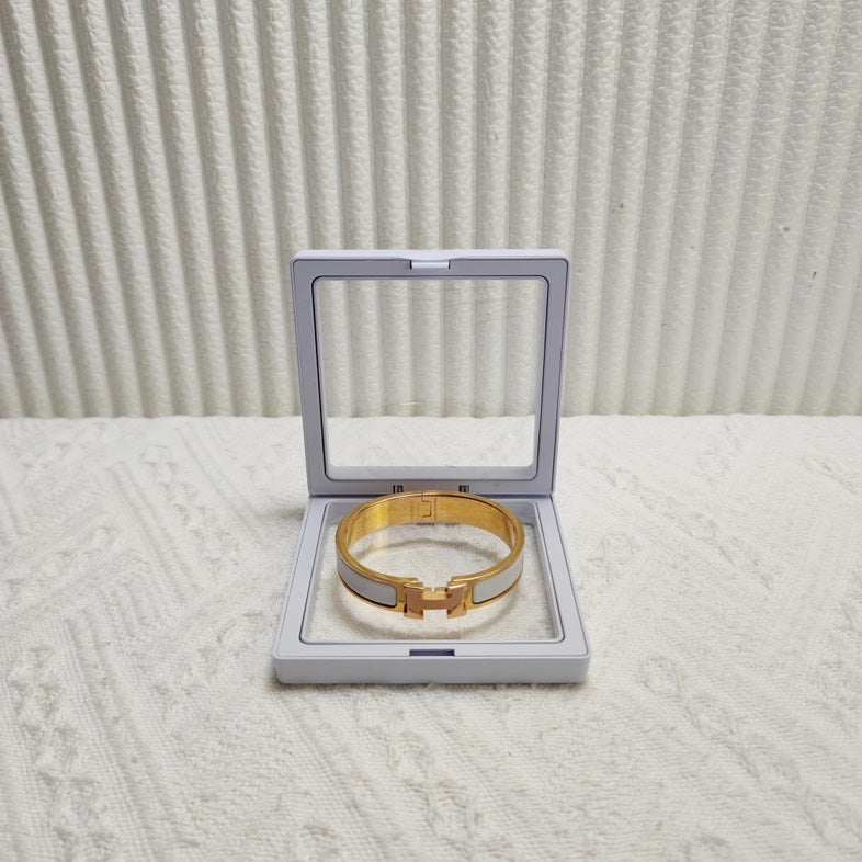 Hermes Clic Clac H White Enamel Bangle Bracelet