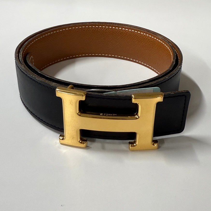 Hermes H Leather Belt Black 70-74cm