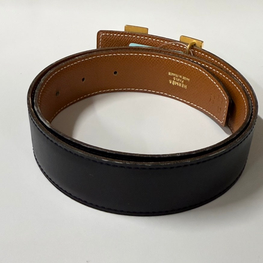 Hermes H Leather Belt Black 70-74cm